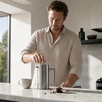Teko Kopi French Press Tiga Tingkat Filtrasi Penahan Panas Bahan Stainless Steel untuk Sarapan Pagi OEM ODM Custom