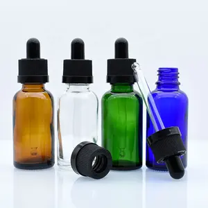 Parfüm kozmetik şişe 5ml 10ml 15ml 20ml 30ml 50ml 100ml şeffaf yeşil mavi Amber cam damlalık şişe siyah çocukların açamayacağı kapaklı