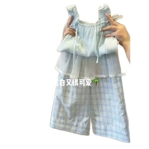 Child Star Circle Women's Sky Blue Suspender Two Piece Set Breathable Spring Autumn Fashion - Product Image 5