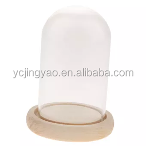 透明ガラスディスプレイカバードーム型クローシュ、穴付き、天然木製ベース - Product Image 3