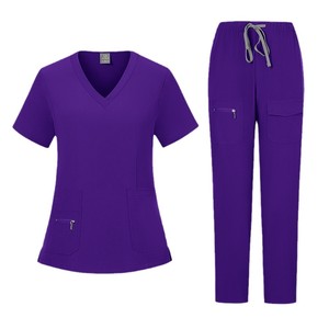Women's Scrub Set V-Neck Short Sleeve High Waist With Pockets For Medical Work Uniforms Split Design Medium Stretch Fabric - Product Image 5