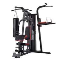 Station de musculation multi-équipements pour la maison avec sac de frappe et barre de traction, pile de poids de 45 kg, entraîneur de force complet pour la musculation à domicile