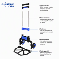 Chariot de courses pliable en aluminium Shunhe OEM, 2 roues, capacité de 132 lb, poignée réglable et durable