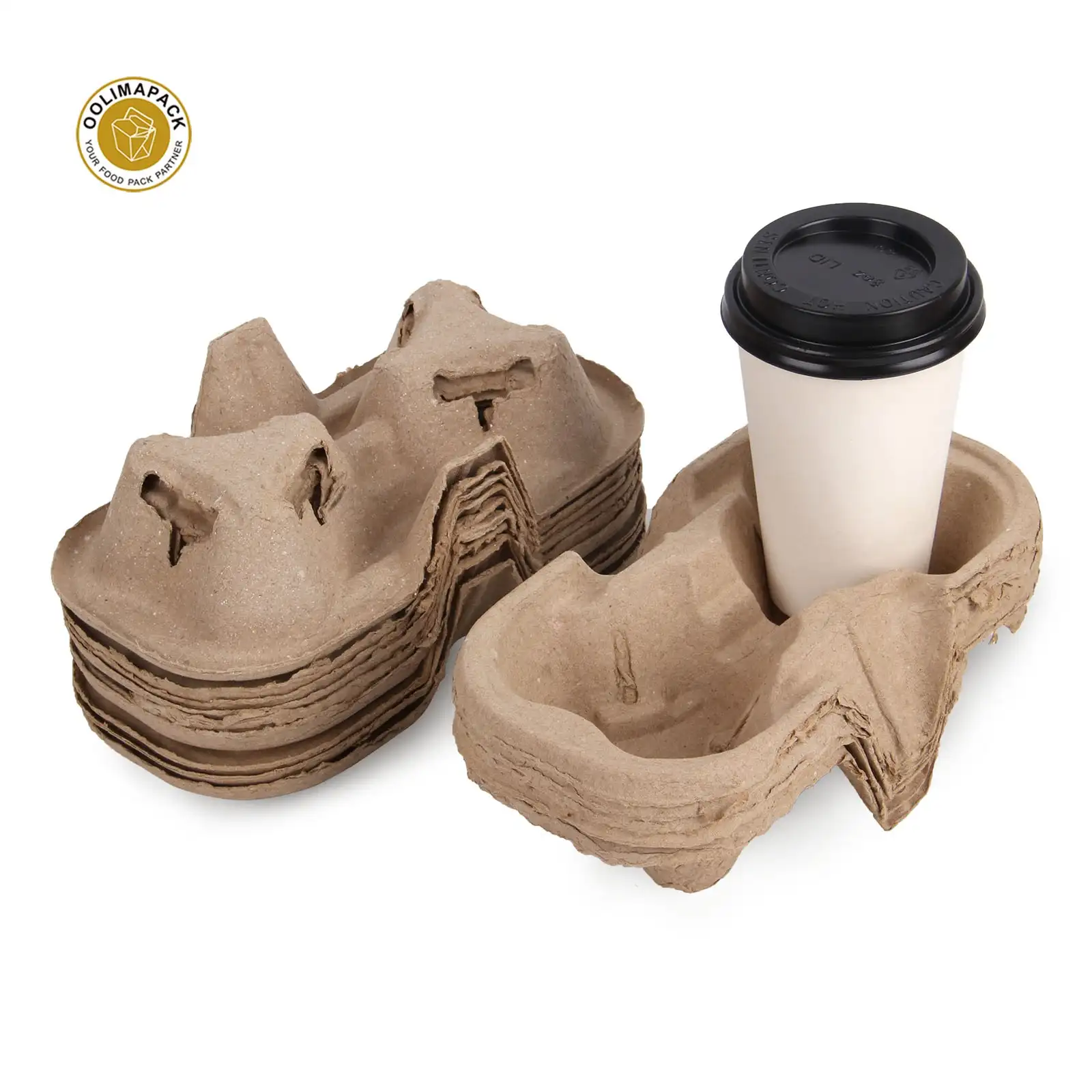 Eco-friendly Disposable Customization Pulp Cup Carrier Holder Tray 2 pack 4 pack 6pack pulp moulded Pulp Cup Carrier