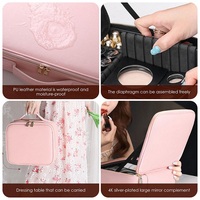 Trousse de toilette rose imperméable grande capacité avec miroir LED pour femmes