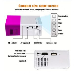 Proyector LED con USB, Mini Proyector Portátil, Control Remoto, Proyector de Películas para Interiores/Exteriores YG300 Morado - Product Image 5