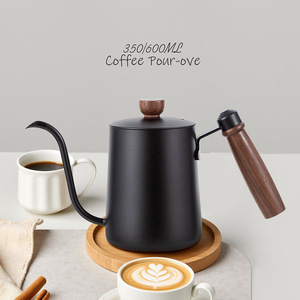 หม้อหยดกาแฟสแตนเลสสีดำมีด้ามจับไม้-เหมาะสำหรับ <span class=keywords><strong>V60</strong></span>เชเม็กและเทลงบนเบียร์ - Product Image 2
