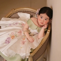 Robe de fête formelle pour filles, robe de princesse en satin imprimé avec applications, robe en coton fleuri pour filles