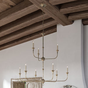 Lámpara de Araña Americana Vintage, Decoración de Lujo para Vestíbulo de <span class=keywords><strong>Hotel</strong></span>, Latón Antiguo, 2 Niveles, 12 Luces, Lámpara de Hierro, Cecil Grande - Product Image 3