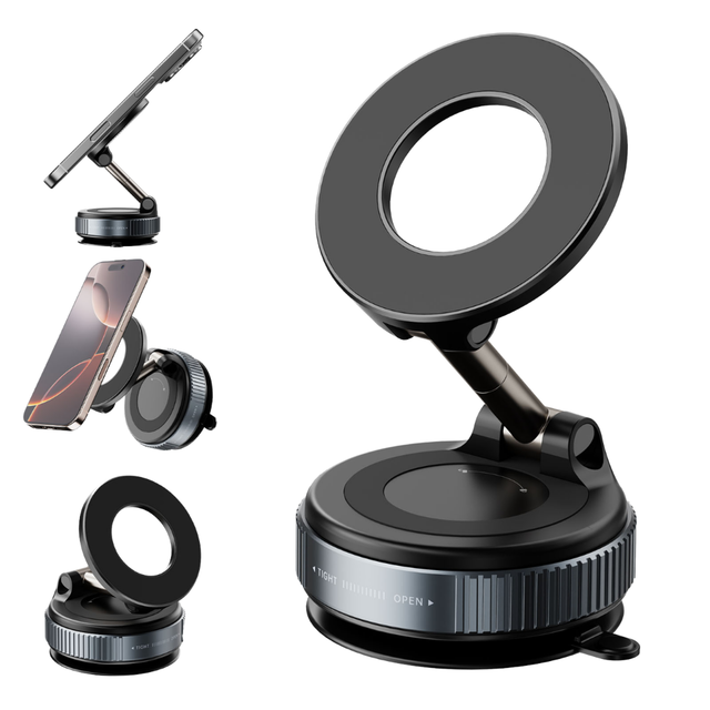 360 Degree Rotating Car Phone Holder Strong Magnets Extendable Mobile Stand Vacuum Suction for for Bed Desk Use