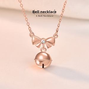 Diseños originales collar de campana de lazo de plata esterlina 925 temperamento femenino Cadena de clavícula de oro rosa regalo de Navidad - Product Image 2