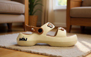 รองเท้าแตะยางเอ็มบีเจสีเบจแบบเปิดนิ้วเท้า พื้นกันลื่น ซับในผ้าพลัฌ รองเท้าผู้หญิงสำหรับทุกฤดูกาล - Product Image 2