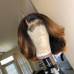 วิกผมสั้นสีน้ำตาลเข้มย้อมปานกลางสำหรับผู้หญิงวิกผมบ๊อบไฮไลท์มีผมม้า - Product Image 3