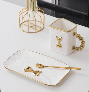 ถ้วยเซรามิคพร้อมจานรองลายโบว์ 350 มล. สไตล์ยุโรป หรูหรา คุณภาพสูง สำหรับดื่มชาและกาแฟยามบ่าย - Product Image 4