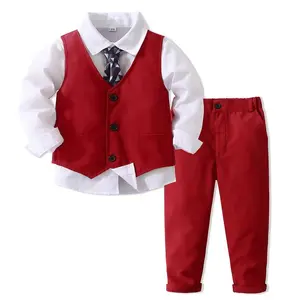Boys 4 Pieces Waistcoat Suit Red Wedding Outfit Suit Pageboys Formal Outfit