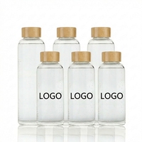 Botol Air Olahraga Kaca Borosilikat Tinggi 500ml/750ml/1000ml Anti Bocor Bebas BPA Desain Klasik Portabel Tutup Bambu Aman untuk Mesin Cuci Piring