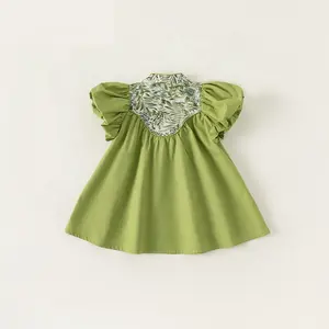 Gaun gaya China baru untuk anak perempuan, gaun rok lengan gelembung musim panas bayi perempuan Ukuran 100-150