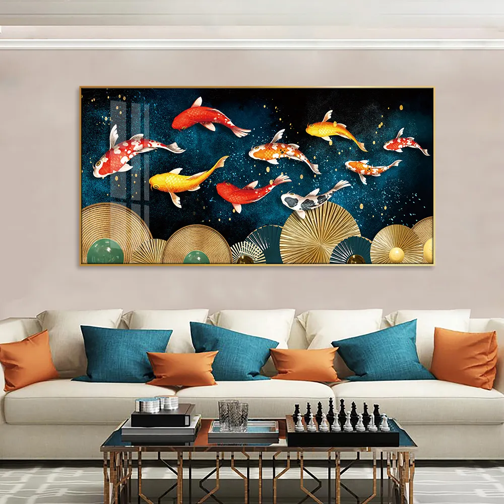 Vendita calda decorazione della casa cristallo porcellana rosso pesce rosso con diamanti cristallo porcellana wall art pittura pesce d'oro