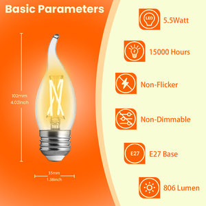 Vente chaude Ampoule <span class=keywords><strong>LED</strong></span> à filament vintage à haut <span class=keywords><strong>lumen</strong></span> CA11/CA35 5,5W 806lm E14/<span class=keywords><strong>E27</strong></span> pour lustres Décoration intérieure - Product Image 3