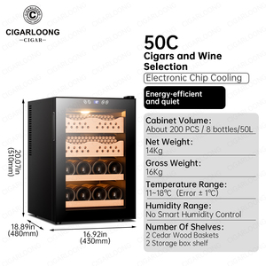 50c Cigarloong Cigar Humidor Spanish Cedar Lined Drawers <b>Cabinet</b> with Digital Hygrometer 50c Cigar Humidor Spanish - Product Image 6