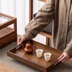 Wooden Serving <b>Tray</b> Walnut Color Rectangular Multi Size Japanese Style Tea Dry Fruit <b>Dinner</b> Plate - Product Image 5