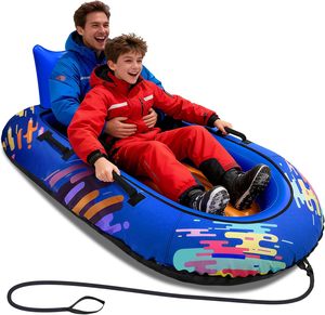 Tube à neige gonflable robuste <span class=keywords><strong>pour</strong></span> adultes (<span class=keywords><strong>2</strong></span> personnes) avec housse en tissu, dossier, corde de remorquage et poignées renforcées - Product Image 1