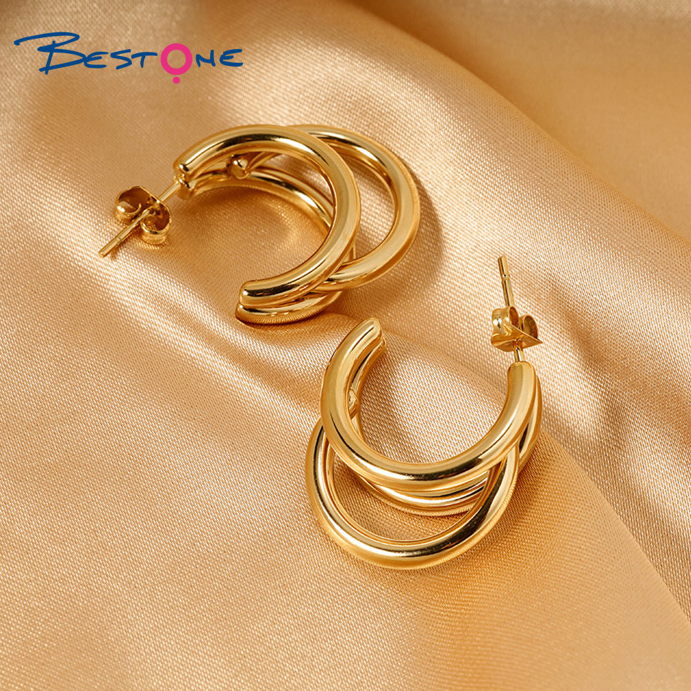 Bestone Fashion Stainless Steel Hoop Earring High Quality Real Gold Plated Earrings 