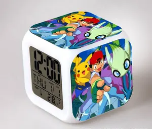 Horloge numérique LCD snooze pour enfants, pendule de table, de bureau, à 7 couleurs changeantes, avec impression, thermomètre, veilleuse