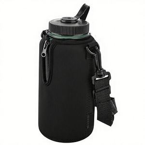 Funda Aislante para Botella de Agua de Neopreno Negro, Enfriador para Botellas de Boca Ancha de 32 oz, Correa de Hombro Ajustable - Product Image 1