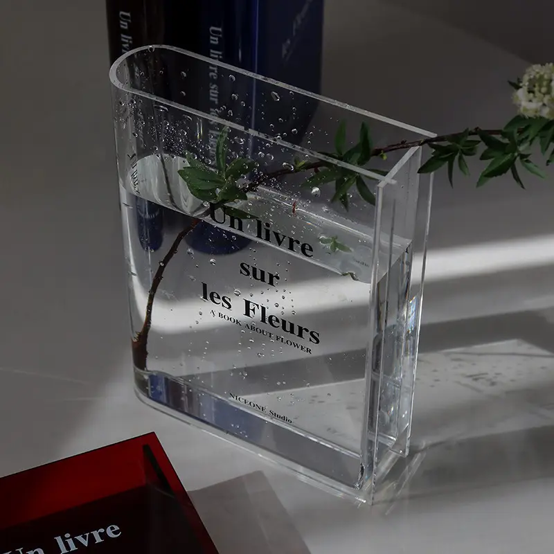 Wholesale Customizable Clear Transparent Blue Red Brown Home Decorative Rectangular Rectangle Acrylic Book Shaped Flower Vase