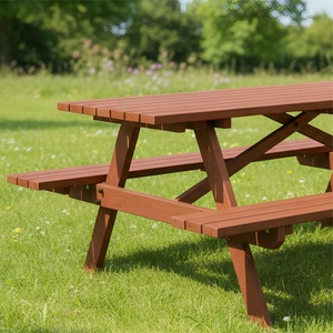 <span class=keywords><strong>Table</strong></span> de pique-nique en bois marron pour 8 personnes <span class=keywords><strong>Table</strong></span> de camping en plein air <span class=keywords><strong>avec</strong></span> 2 sièges - Product Image 3
