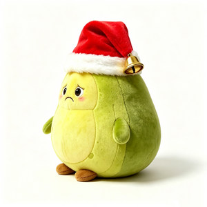Cuscino Peluche Morbido a Forma di Avocado Verde Personalizzabile per Natale, Simpatico Avocado Triste con Cappello da Babbo Natale (se desideri) - Product Image 3