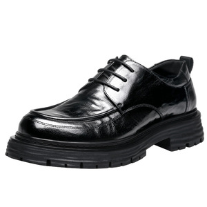 Papa Iec Men's Genuine Leather Oxfords <b>Round</b> <b>Toe</b> Thick Sole Business Casual Dress Shoes Office Career Mid <b>Heel</b> - Product Image 5