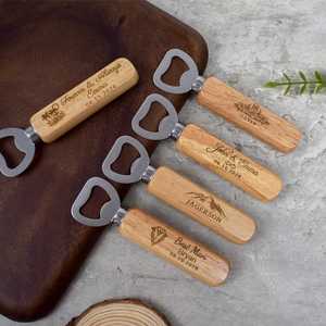 Factory Natural Rubber Wood Handle Bottle Opener Creative Stainless Steel Cap Remover <b>Kitchen</b> <b>Gadget</b> for Promotion Gift - Product Image 1