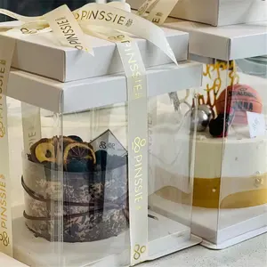 Scatola per torta da forno scatola di plastica per matrimonio alta trasparente trasparente compleanno di lusso all'ingrosso personalizzato per scatola per torta personalizzabile per ospiti Pop