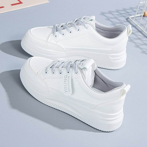 Zapatillas de Tenis de Piel Sintética Ligeras y Cómodas para Mujer, Zapatillas Deportivas Blancas con Cordones y Malla, Plantilla de PVC, Zapatos Casuales para Caminar - Product Image 4