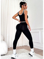 Ensemble de sport transfrontalier sans couture style européen et américain en Spandex/Nylon uni, comprenant un débardeur, un pantalon long et une brassière de sport pour femme, effet push-up fessier