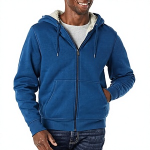 Sudadera con Capucha Azul para Hombre, de Forro Polar, con Cierre, Corte Regular, Color Sólido, con Bolsillos, para Otoño - Product Image 1