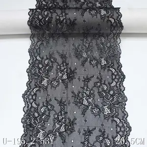 Siyah örgü 21cm geniş danteller kadınlar için elastik streç dantel iç çamaşırı kumaş konfeksiyon döşeme