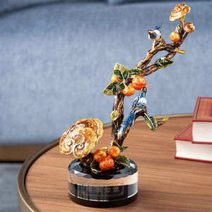 RORO Classic Lucky Decorative Luxury <strong>Lovely</strong> Reishi Mushroom Ornament with Crystal <strong>Glass</strong> Base with Enamel Handmade <strong>Painting</strong> - Product Image 2