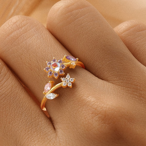 Bague ouverte en argent sterling S925, motif fleur d'amour, diamant, version coréenne, luxe léger, opale, niche haut de gamme, bague tendance - Product Image 2