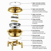 KUNTAI Luxuriöser goldener rechteckiger gehämmerter Edelstahl-Chafing-Dish mit 9L Hydraulik-System für Buffets – Alkoholbetrieben