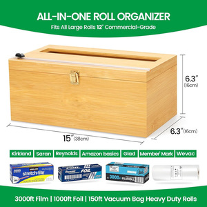 Caja de Almacenamiento de Bambú Rectangular con Tapa, para Conservación de Alimentos, Cortador de Papel de Aluminio para Cocina, de Sobremesa - Product Image 2