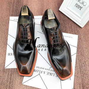 Zapatos formales de negocios de alta gama para hombre, de cuero genuino en colores retro, con cordones, tipo derby, ideales para la oficina. - Product Image 6