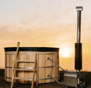 Bain à remous extérieur chauffé au bois en cèdre rouge écologique avec couvercle - Product Image 2