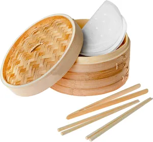 Mini Grosir Keranjang Steamer Bambu Tiongkok 10 Inci Dim Sum Dumpling Steamer