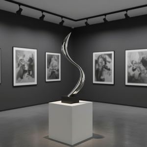 Sculpture abstraite en acier inoxydable poli miroir, forme de flamme incurvée, art métallique moderne pour la décoration de hall d'hôtel, villa, espace de vie - Product Image 4