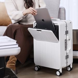 2024 חדש לנשים 20 אינץ 'מזוודת tsa מנעול אלומיניום רב תכליתיים מסגרת אלומיניום טרולי חזית פתיחת תיק נסיעות רחב - Product Image 5