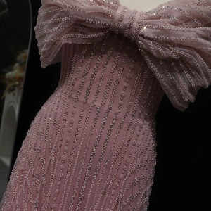 Abito <span class=keywords><strong>da</strong></span> Sera Scintillante Rosa Cipria con Spalle Scoperte per Donna Matrimonio Lusso Dubai <span class=keywords><strong>Abiti</strong></span> <span class=keywords><strong>da</strong></span> Cerimonia Formali Lsz064 - Product Image 2