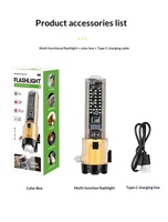Lámpara de Trabajo LED, ABS, Clasificación IP44, Distancia de Haz de 200-500 m, Carga Tipo-C, Banco de Energía Portátil Multifunción, Martillo de Seguridad de Emergencia